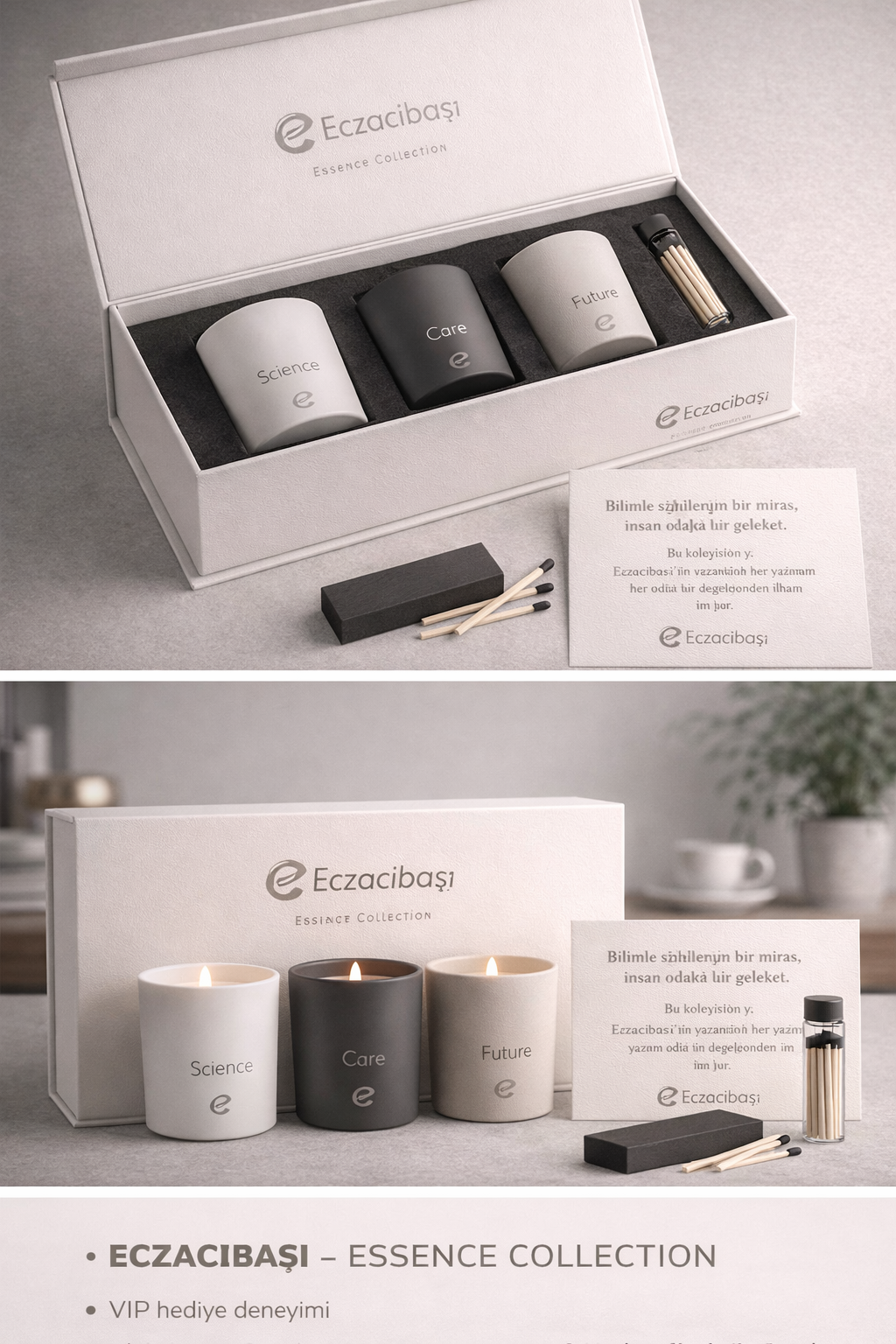 Eczacıbaşı için tasarlanan Essence Collection üçlü mum ve hediye seti