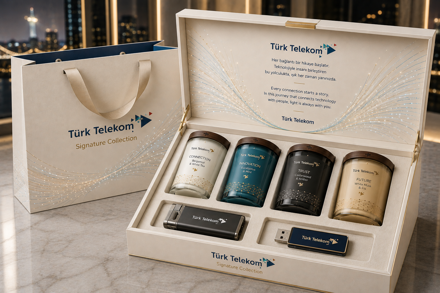 Türk Telekom için tasarlanan Signature Collection dörtlü premium mum ve hediye seti